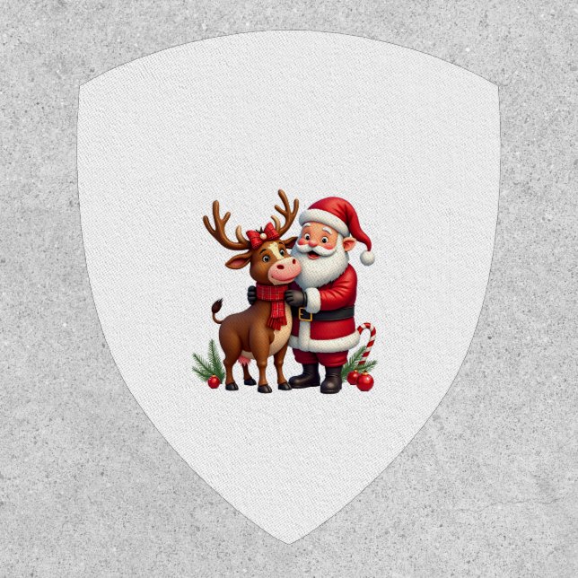 Christmas Highland Cow With Santa Scottish Vintage Patch (Front)