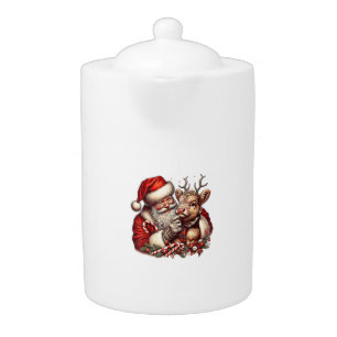 Christmas Highland Cow With Santa Scottish Vintage Teapot