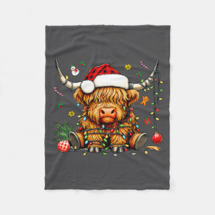 Christmas Highland Cow Xmas Santa Hat Wooly Farm A Fleece Blanket