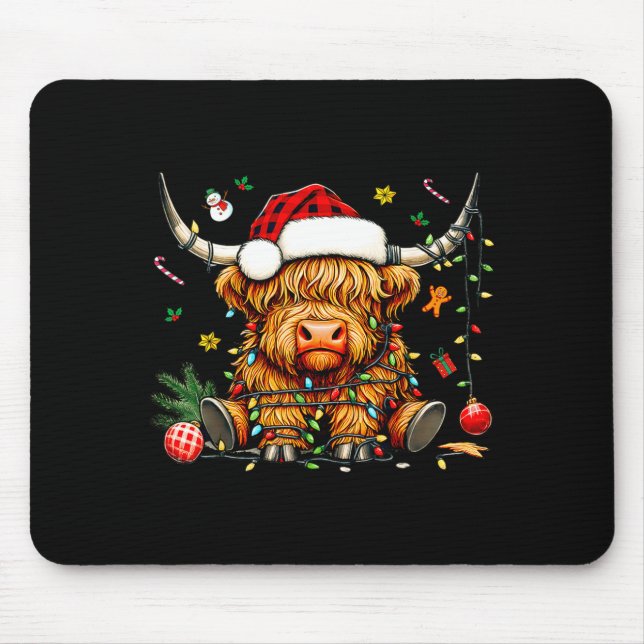 Christmas Highland Cow Xmas Santa Hat Wooly Farm A Mouse Pad (Front)