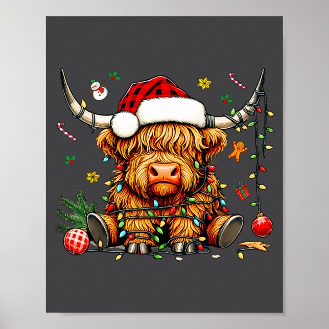 Christmas Highland Cow Xmas Santa Hat Wooly Farm A Poster (Front)