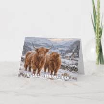 Christmas Highland Cows Snowy Countryside