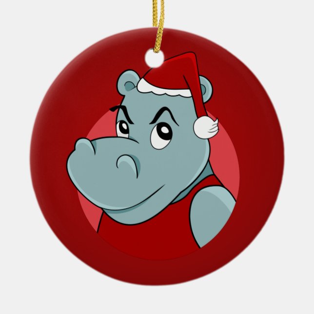Christmas hippo cartoon ceramic ornament (Front)