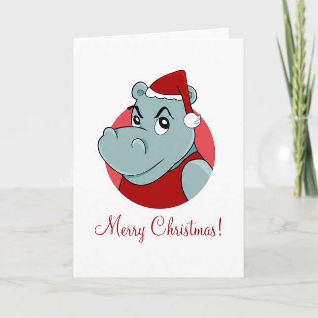 Christmas hippo cartoon holiday card (Front)