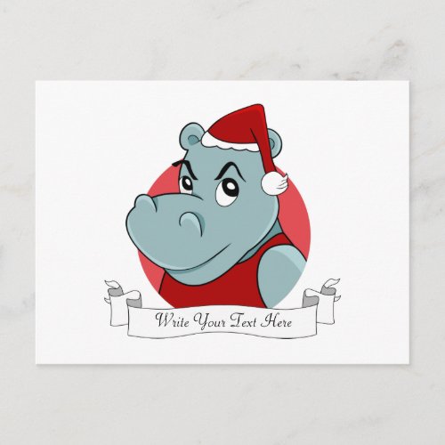 Christmas hippo cartoon holiday postcard