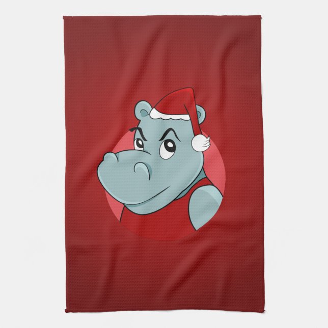 Christmas hippo cartoon kitchen towel (Vertical)