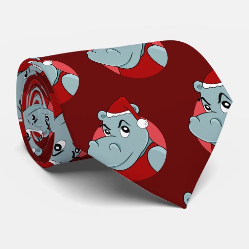 Christmas hippo cartoon neck tie