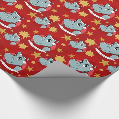 Christmas hippo cartoon wrapping paper