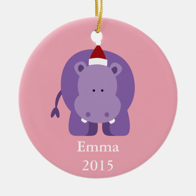 Christmas Hippo Ceramic Ornament (Front)