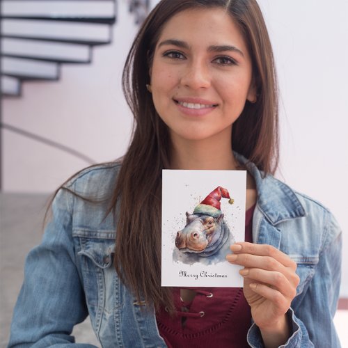Christmas Hippo customizable Holiday Card