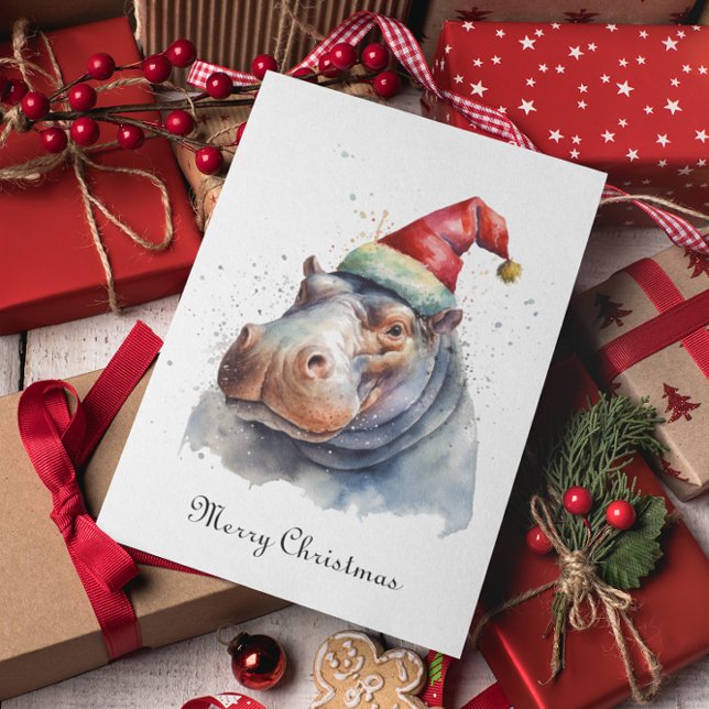 Christmas Hippo customizable Holiday Card (Creator Uploaded)