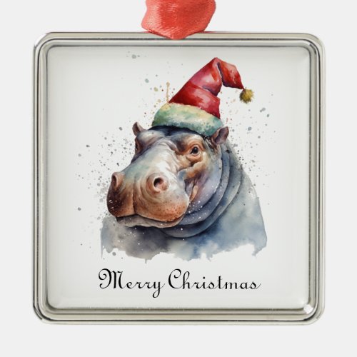 Christmas Hippo customizable Metal Ornament