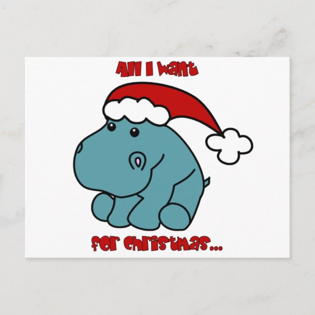 Christmas Hippo Holiday Postcard (Front)