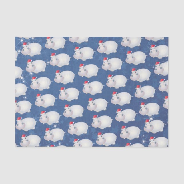 Christmas Hippo Santa Hat Hippopotamus Tissue Paper (Front)