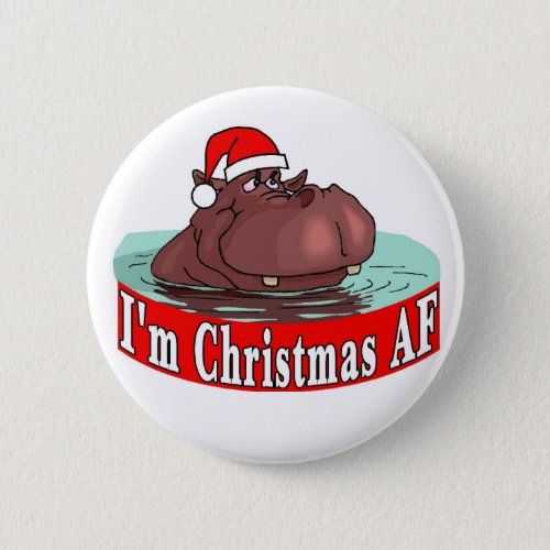 Christmas Hippopotamus Button