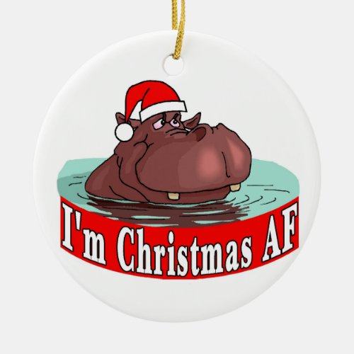 Christmas Hippopotamus Ceramic Ornament