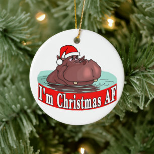 Christmas Hippopotamus in Santa Hat - Christmas AF Ceramic Ornament