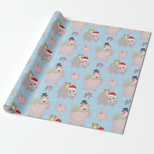 Christmas Hippopotamus Pattern Wrapping Paper