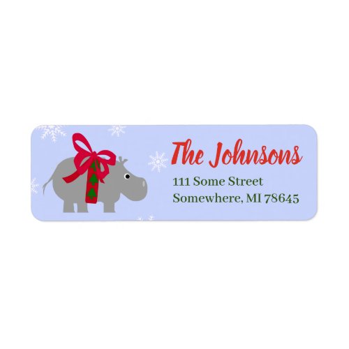 Christmas Hippopotamus Personalized Address Labels