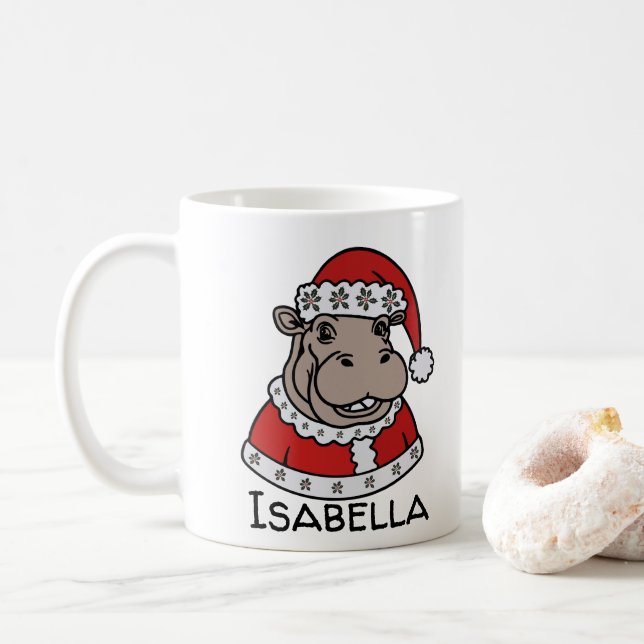 Christmas hippopotamus Personalized name Coffee Mug (With Donut)