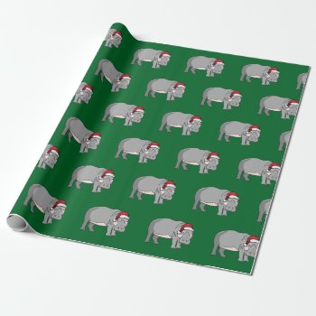 Christmas Hippopotamus Wrapping Paper by PugWiggles at Zazzle