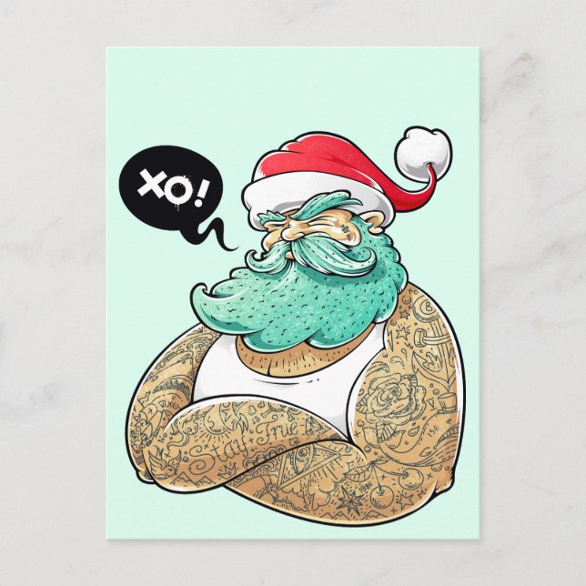 Christmas Hipsta Santa Claus Holiday Postcard (Front)