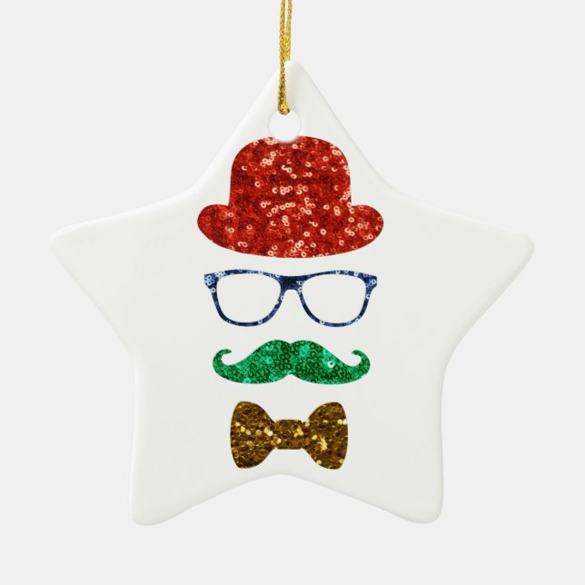 christmas hipster mustache ceramic ornament (Front)