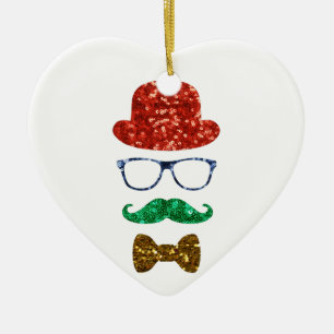 christmas hipster mustache ceramic ornament