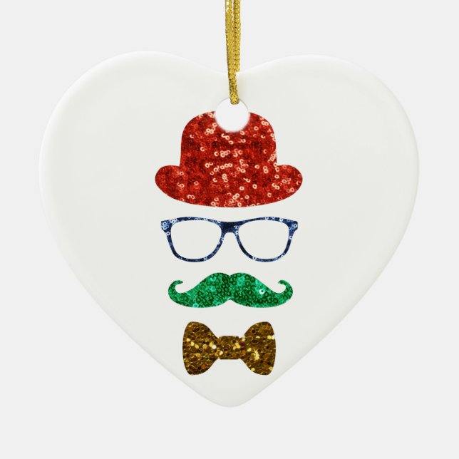 christmas hipster mustache ceramic ornament (Front)