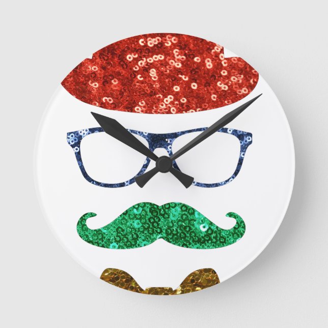 christmas hipster mustache round clock (Front)