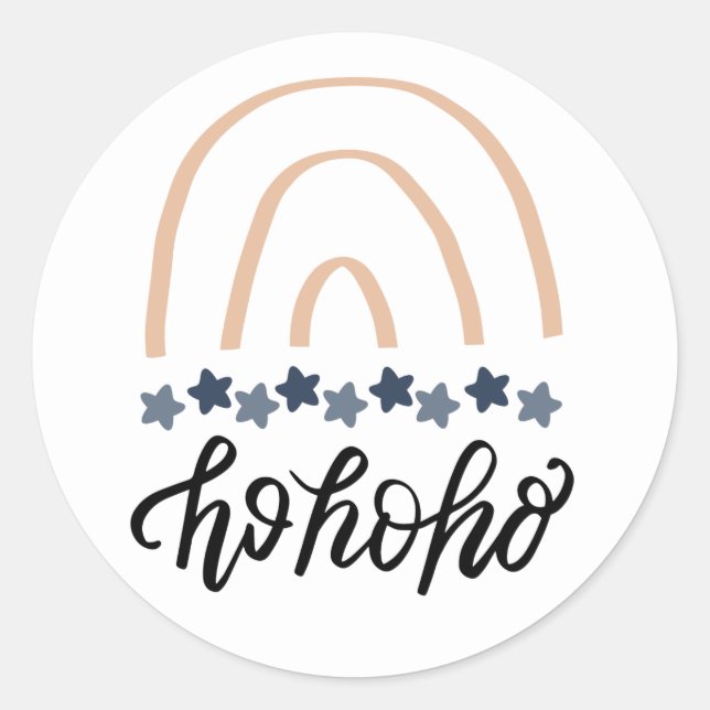 Christmas Ho Ho Ho Boho Rainbow Classic Round Sticker (Front)