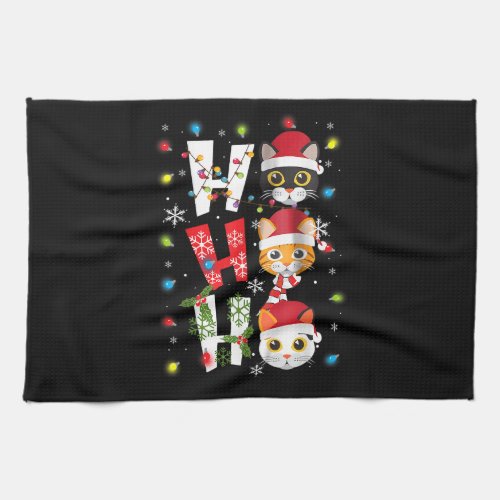 Christmas Ho Ho Ho Cat Lovers Lights Pajamas Funny Kitchen Towel