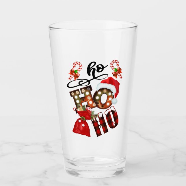 Christmas Ho Ho Ho Modern Festive Holidays Glass (Front)