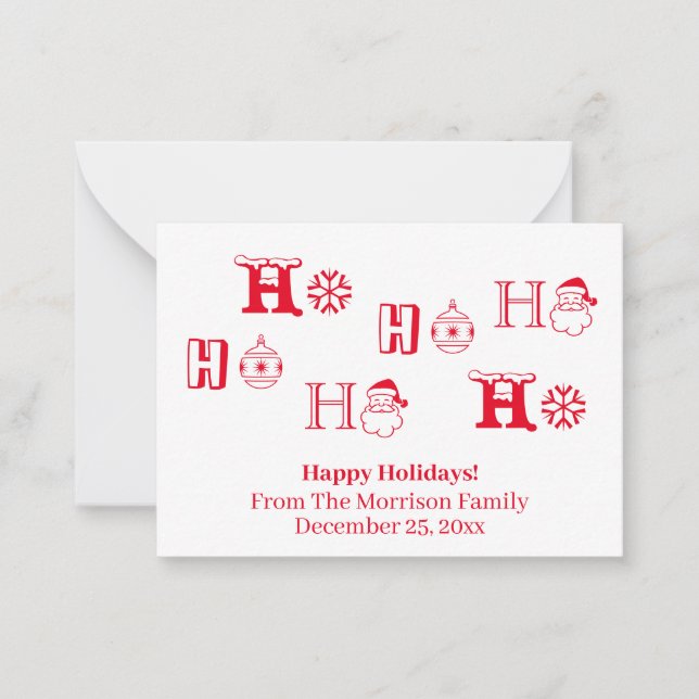 Christmas Ho Ho Ho red custom name date cute Note Card (Front)