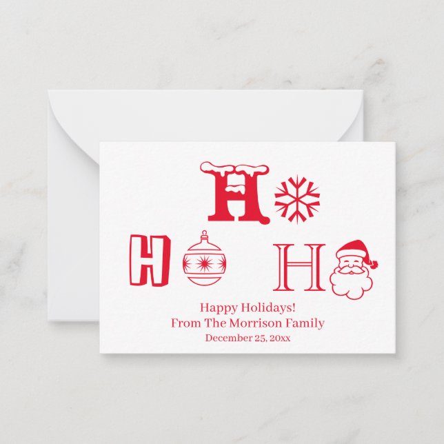Christmas Ho Ho Ho red custom name date cute Note Card (Front)
