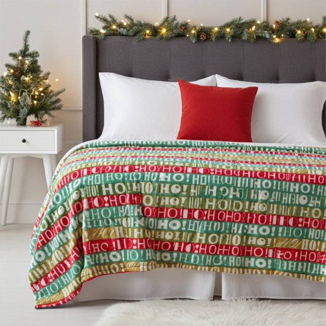 Christmas HO! HO! HO! Red Green and Gold Stripes Fleece Blanket (Creator Uploaded)