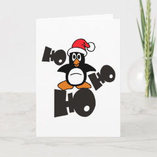 Christmas - Ho Ho Ho Santa Claus Penguin 1 Holiday Card