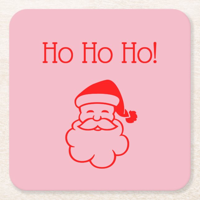 Christmas Ho Ho Ho Santa Pink Red Holidays Square Paper Coaster (Front)