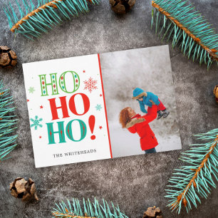 Christmas Ho Ho Ho Teal Green Red Photo Holiday Card
