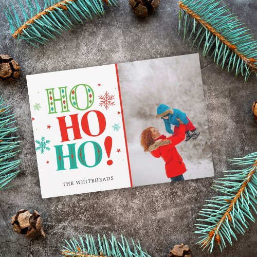 Christmas Ho Ho Ho Teal Green Red Photo Holiday Card