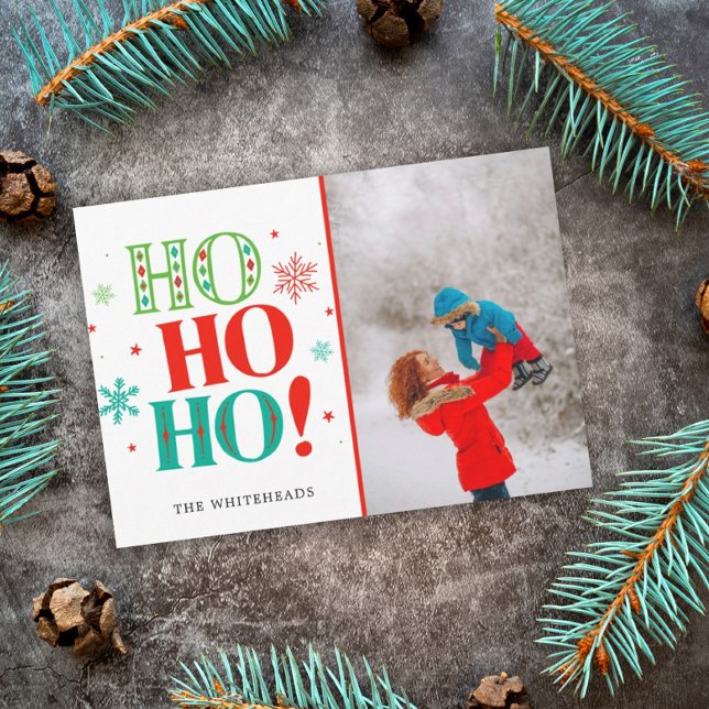 Christmas Ho Ho Ho Teal Green Red Photo Holiday Card (Creator Uploaded)