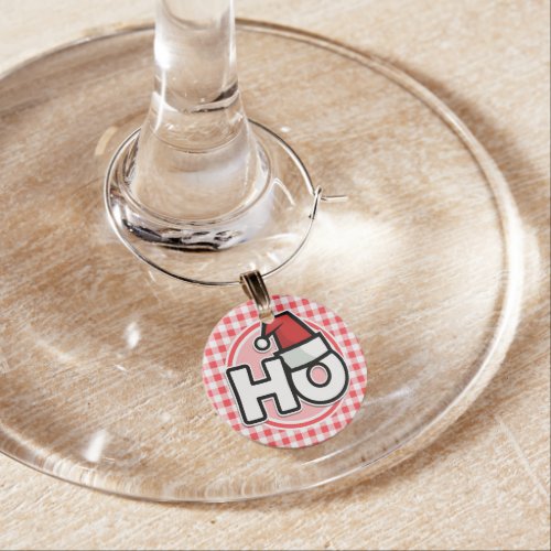 Christmas HO Red and White Gingham Wine Charm