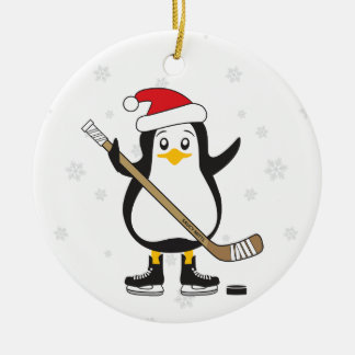 Christmas Hockey Penguin Ceramic Ornament