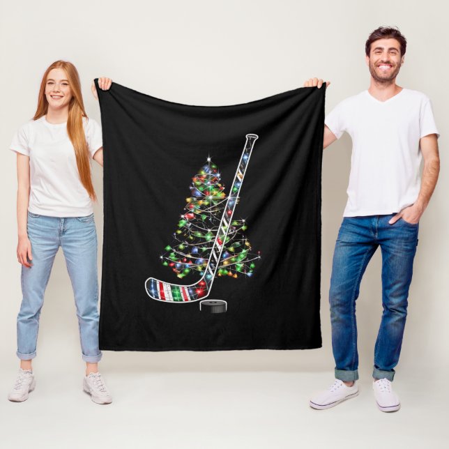 Christmas Hockey Sports Ball Santa Hat Xmas  Fleece Blanket (In Situ)
