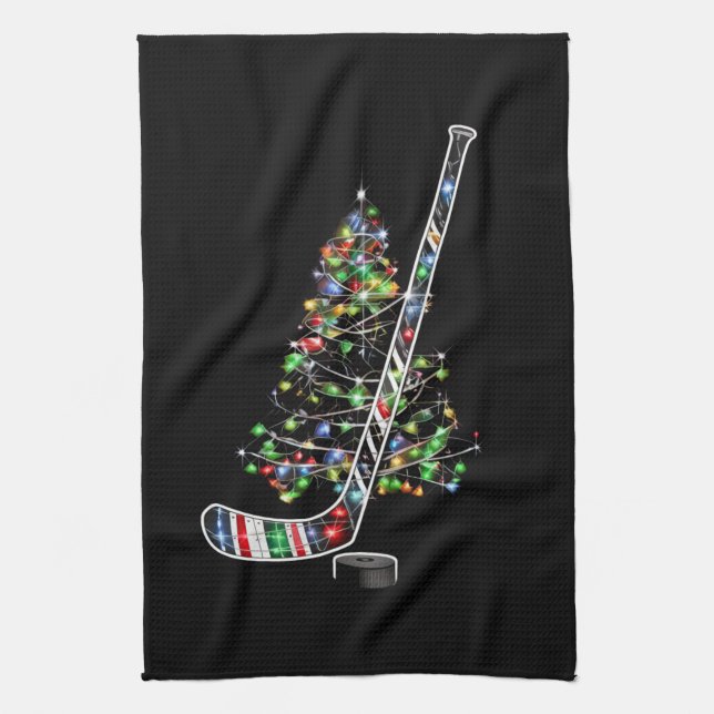 Christmas Hockey Sports Ball Santa Hat Xmas  Kitchen Towel (Vertical)