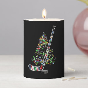 Christmas Hockey Sports Ball Santa Hat Xmas Pillar Candle