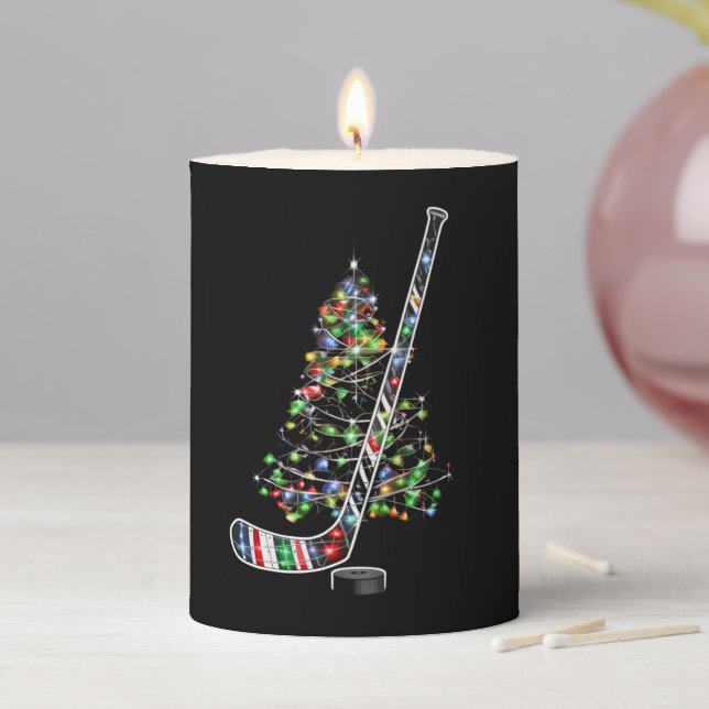 Christmas Hockey Sports Ball Santa Hat Xmas  Pillar Candle (In Situ)