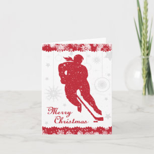 Christmas Hockey Women's Red Snowflakes Female Holiday Card