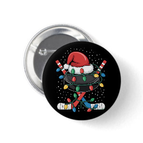 Christmas Hockey Xmas Santa Sports Hat Ball  Button