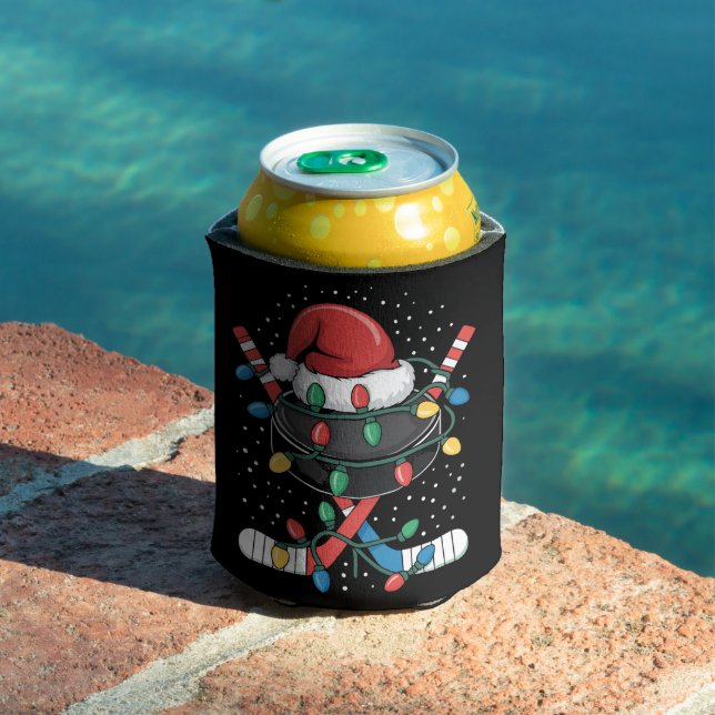 Christmas Hockey Xmas Santa Sports Hat Ball  Can Cooler (In Situ Pool)